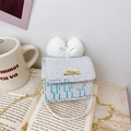 Mini tweed crossbody bag with blue sequins, white leather bow and golden chain strap - White