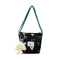 Sac bandoulière noir pour enfant avec imprimé cœurs et pendentif en peluche blanc - Noir