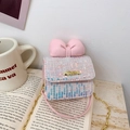 Pink tweed mini crossbody bag for girls with bow detail and gold chain strap - Sequin Rose Pink