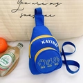 Blue kids canvas chest bag with yellow zipper and cute palm print for boys and girls - Blue