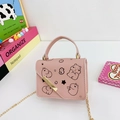 Pink cartoon capybara mini shoulder bag for kids with gold chain strap and top handle - Pink