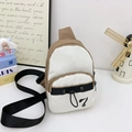 Kids' trendy mini crossbody chest bag in brown and white color block with strap - White