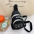 Black canvas mini chest bag for kids with cartoon hand gestures and white letter print - Black