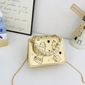 Golden Capybara mini crossbody bag for kids with pearl handle and metal chain strap - Gold