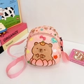 Borsa a tracolla rosa per bambini con capibara cartone animato e tracolla regolabile - Rosa
