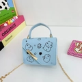 Light blue mini cartoon shoulder bag with golden chain and cute hand-drawn graphics - Blue
