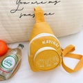Kids yellow canvas chest bag with cute hand gesture prints and adjustable strap - Yellow
