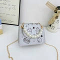 Mini white PU crossbody bag for kids with cute capybara print and pearl handle - Silver
