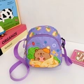 Simpatica borsa a tracolla viola in nylon per bambini con stampa capibara e cinturino - Viola