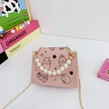 Pink cartoon capybara kids mini shoulder bag with pearl handle and golden chain strap - Pink