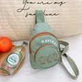 Kids light green chest bag with cute letter prints and playful hand gestures - Dark Green
