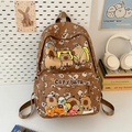 Cute brown cartoon Capybara print backpack with large capacity for teenage girls - Khaki
