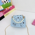 Light blue kid's crossbody bag with pearl handle and cute Capybara cartoon design - Blue