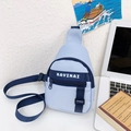 Light blue canvas kids crossbody bag with white letter print and adjustable strap - Light Blue