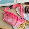 Pink two-tone sporty chest bag for kids with adjustable strap and contrast lettering - Pink