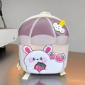 Detail of waterproof EVA hardshell kids backpack featuring cute bunny and strawberry - Brown