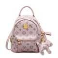 Mini mochila rosa con estampado de monograma gris y lindo amuleto de perro de peluche - Rosa (Solo Bolsa)
