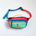 Kids colorful nylon chest bag with cute deer logo and adjustable multi-color strap - Cyan