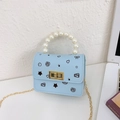 Mini borsa a tracolla azzurra per bambina con stampe cartoon e manico di perle - Blu