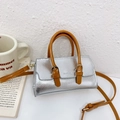 Silver lychee pattern leather crossbody bag for girls with brown handles - Silver