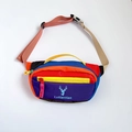Kids colorful patchwork nylon waist bag with blue deer logo and adjustable strap - Purple