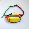Kids colorful patchwork chest bag with blue deer logo and adjustable striped strap - Yellow