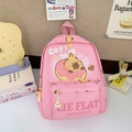 Pink kids backpack with cute Capybara print and durable waterproof fabric finish - Pink