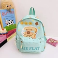 Cute mint green kids backpack with cartoon Capybara print and lie flat typography - Green