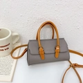 Gray girls' crossbody bag with orange handles and dual buckle decor in litchi PU leather - Gray