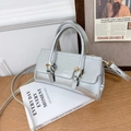 Silver metallic mini crossbody bag for kids with gold buckles and litchi texture - Silver