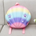 Detail of glitter rainbow shell backpack with star accents and pink heart zipper - Pink