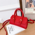 Red mini square shoulder bag for kids in litchi texture with gold buckles and strap - Red