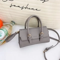 Minimalist grey litchi texture mini tote bag for kids with adjustable strap and handles - Gray