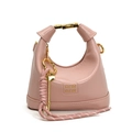 Pink glossy leather handbag for girls with gold buckle and woven key charm detail - Pink