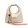 Chic girls cream faux leather handbag with gold key charm and pink braided rope - White