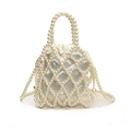 Handmade pearl beaded handbag for women with satin drawstring inner bag for summer 2025 - Small / White