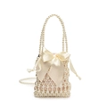 Elegante perlengewebte Handtasche mit großer cremefarbener Satinschleife und Perlenkette - Weiß