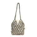 Silberne Perlenhandtasche mit elfenbeinfarbenem Satinbeutel für Damen-Sommermode - Groß / Silber