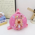 Pink Capybara hardshell toddler backpack for girls featuring shiny finish and cartoon character - Pink Swimming Capybara