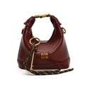 Miniature burgundy shiny leather girls handbag with golden key charm and metallic clasp - Burgundy