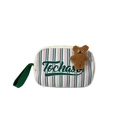 Sac à main enfant rayé rose et vert avec charm ours brun et poignée verte souple - Rose