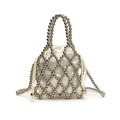 Modern silver beaded handbag with sleek metallic beads and satin drawstring liner - Small / Silver
