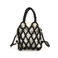 Handmade black beaded handbag with cream satin lining and drawstring closure detail - Small / Black