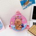 Pink hardshell toddler backpack with cartoon bear and colorful Honey Cute Love letters - Pink Beach Capybara