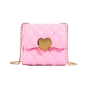 Mini borsa a tracolla rosa trapuntata con fibbia a cuore e catena d'oro per bambine - Rosa
