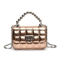 Kids quilted crossbody bag in shiny rose gold lacquer with beaded handle and chain - Gold