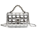 Mini silver quilted crossbody bag for kids with metallic ball handle and chain strap - Silver