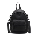 Mini black nylon crossbody backpack with adjustable straps and zippered pockets - Black