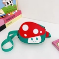 Cute cartoon mushroom crossbody bag for kids with red polka dot cap and green body - Red