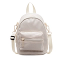 Mini beige nylon crossbody bag with adjustable straps and front zipper pocket - White